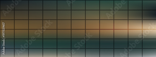 Vector image featuring a geometric grid pattern over a soft, blurred color gradient of orange, brown, and blue tones.