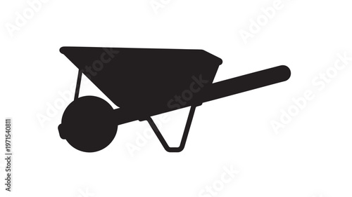 Wheelbarrow black silhouette icon with a single wheel and handles for garden work and construction transportation needs
