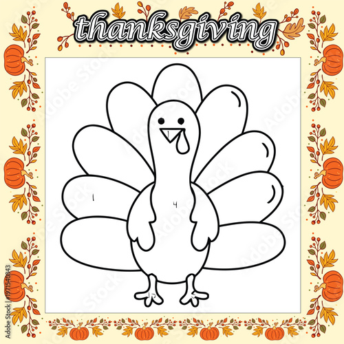 A friendly cartoon turkey outline ready for coloring, featuring a simple color-by-number design ideal for very young children learning numbers.