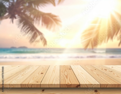 Beautiful Sunset Background with Tropical Beach and Palm Trees