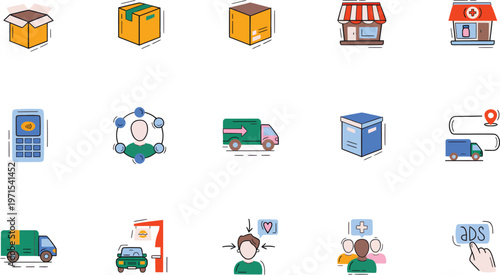 Logistics and delivery service icons in flat design style.