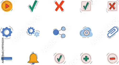 Action and user interface icons on transparent background vector flat illustration.