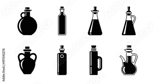 Assorted Glass Bottles Collection: Oil, Vinegar, and Condiment Containers