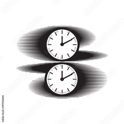 Minimalist clock icon with motion blur lines for time management concepts represents urgency and fast paced business schedule on background.