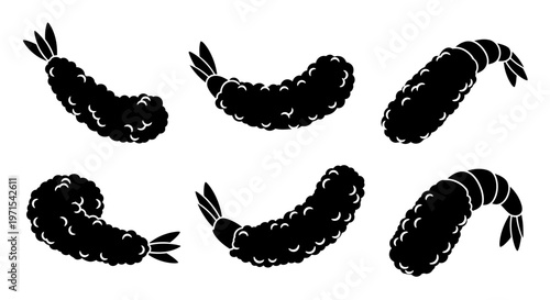 Black Silhouette of Fried Shrimps - Tempura Style