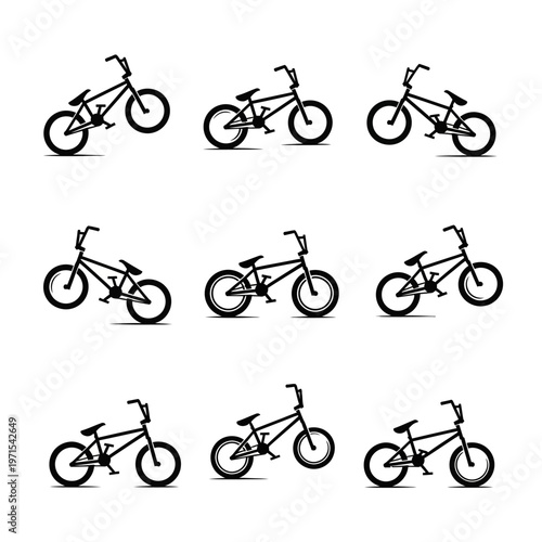 BMX Bicycle Collection: Dynamic Line Art Icons on White Background