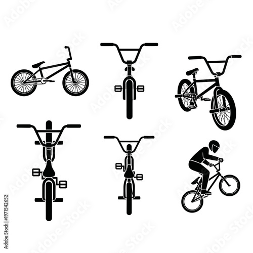 BMX Bicycle Collection: Rider, Front Views, Side View Icons
