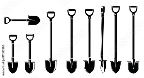 Collection of Shovels: Garden Tools, Digging Implements, Construction Equipment