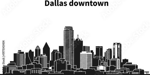 Dallas downtown skyline silhouette with dense high-rise buildings.