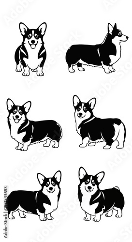 Cute Corgi Dog Poses Vector Illustration - Set of 6 Silhouettes