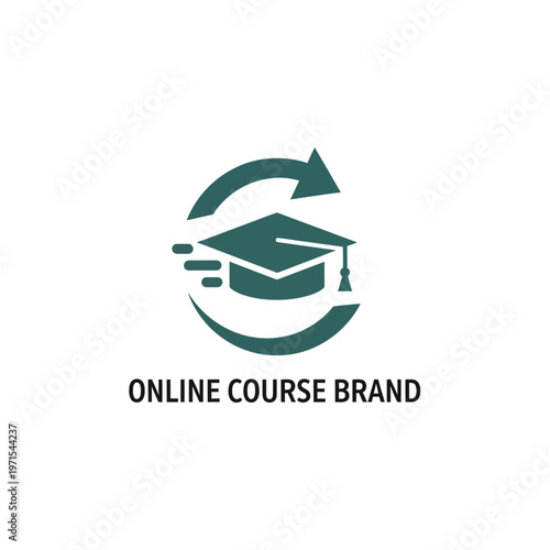 Online course brand logo with a teal graduation cap and circular refresh arrow.