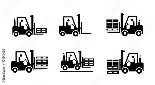Forklift Truck Icons: Loading, Transporting, and Lifting Pallets