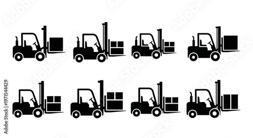 Forklift Icons Set - Warehouse Logistics and Delivery Service Vector Symbols