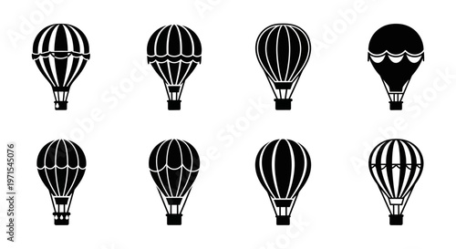 Hot Air Balloon Icon Set - Vintage Travel and Adventure Symbols