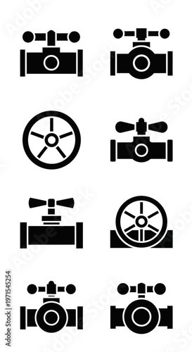 Industrial Valve Icons Collection - Water, Gas, Plumbing Control Symbols