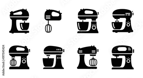 Kitchen Stand Mixer Icons - Set of 8 Black Silhouettes