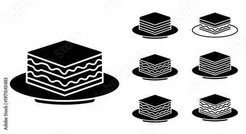 Layered Cake Slices Icons Set, Black and White Food Graphics