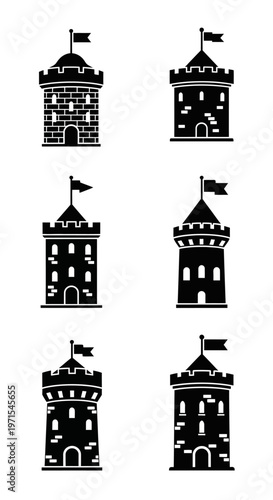 Medieval Castle Towers Set - Silhouette Icons