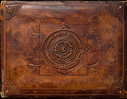 Ornate Leather Bound Book Cover with Intricate Design and Texture