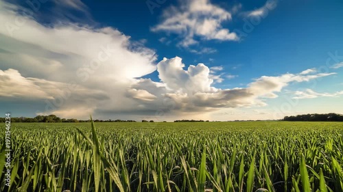 Vast Green Field Under Dramatic Cloudy Sky.