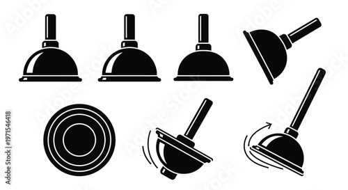 Plunger Icon Set: Various Angles and Perspectives