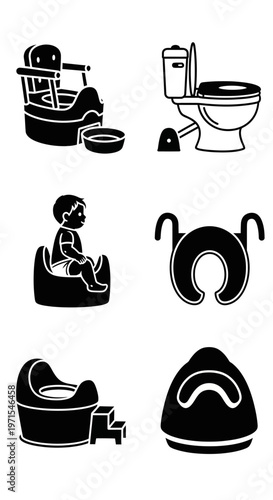 Potty Training Icons: Toddler Toilet, Potty Chair, Seat Reducer, Child Sitting