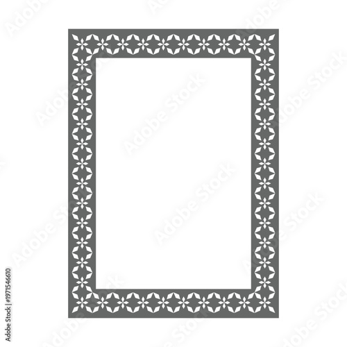 Gray Geometric Floral Pattern Rectangle Frame Decorative Pattern Page Frame, Certificate Invitation Design Element, Vector Illustration