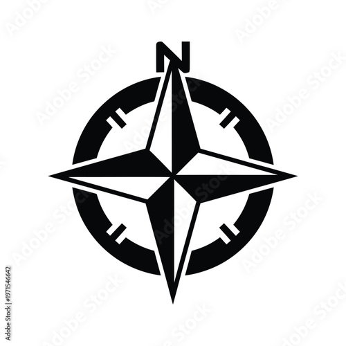 Classic nautical compass pointing north with directional markings