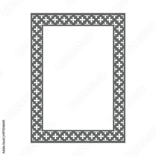 Gray Geometric Floral Pattern Rectangle Frame Decorative Pattern Page Frame, Certificate Invitation Design Element, Vector Illustration
