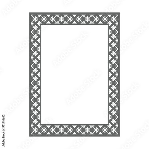 Gray Geometric Floral Pattern Rectangle Frame Decorative Pattern Page Frame, Certificate Invitation Design Element, Vector Illustration