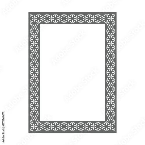 Gray Geometric Floral Pattern Rectangle Frame Decorative Pattern Page Frame, Certificate Invitation Design Element, Vector Illustration
