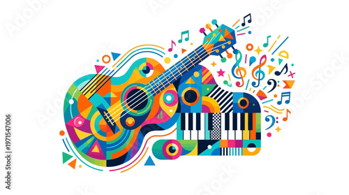 Guitar and Piano Musical Instruments Combined.