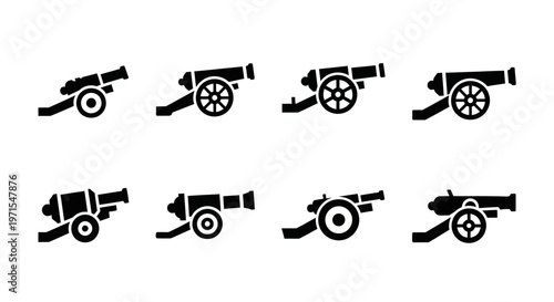 Set of Retro Cannon Icons, Vintage Artillery Weapon Collection