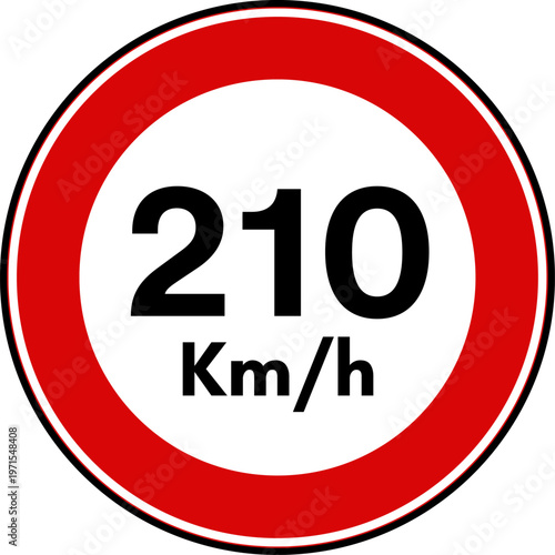 Speed Limit 210 kmh Traffic Sign Vector