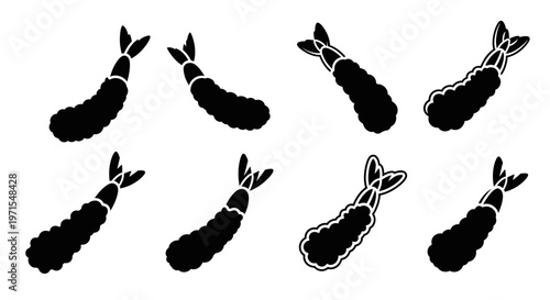 Shrimp Tempura Icon Set: Delicious Japanese Fried Prawns