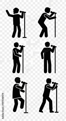 Singer Icon Set: Dynamic Poses with Microphone