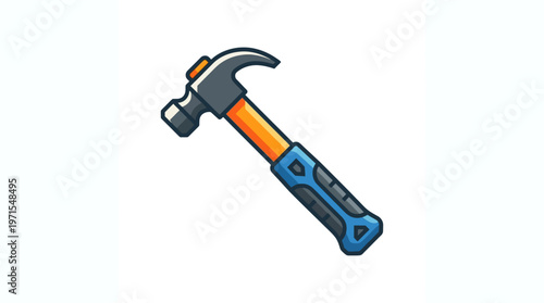 Hammer with orange and blue handle.