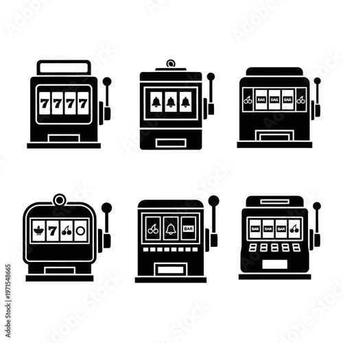 Slot Machine Icons Set: Vintage and Modern Designs for Gambling and Casino Themes