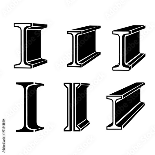 Steel I-Beam Construction Material Set - Industrial Building Elements Icons