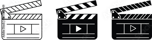 Vector clapperboard icons in various styles for film and video production