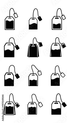 Tea Bag Icons Collection: Infusion, Brewing, and Refreshment