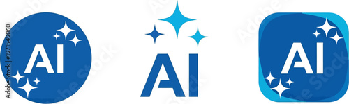 AI logo design with sparkles in blue and white colors vector graphic