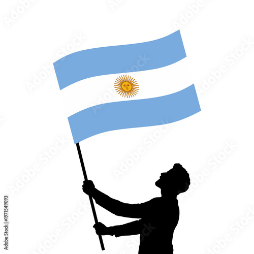 Silhouette of a person waving the Argentina national flag, representing patriotism, unity, and celebration in clean minimalist vector style