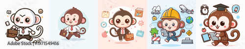 Canvas Print cute monkey vector going to work.