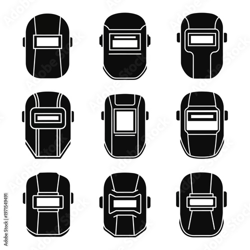 Welding Masks Collection: Safety Gear Icons for Industrial and Construction Work