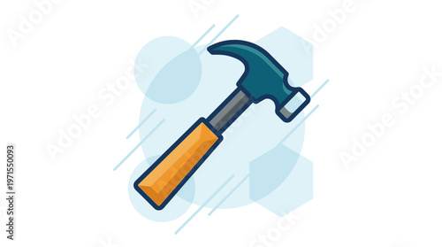 Hammer with orange wooden handle.