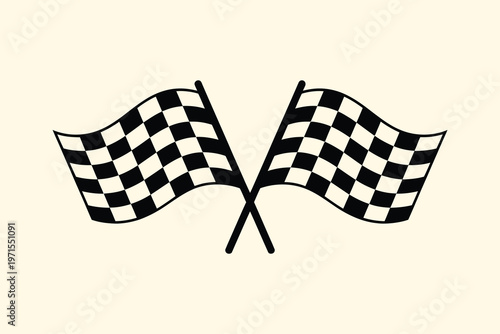 Two checkered racing flags crossed for motorsport competition victory symbol, abstract graphic design element