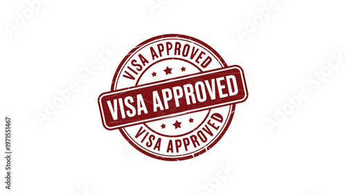 Red circular stamp with bold VISA APPROVED text and stars, isolated vector illustration symbolizing travel authorization and immigration approval