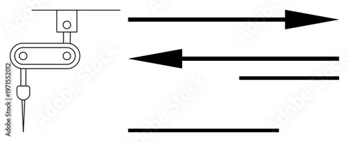Engineering, mechanical design, diagrams, automation, robotics, industrial tools. Diagram mechanical parts and directional arrows. Engineering and mechanical design concept