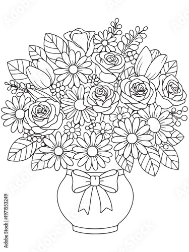 A vibrant bouquet of flowers coloring page for kids